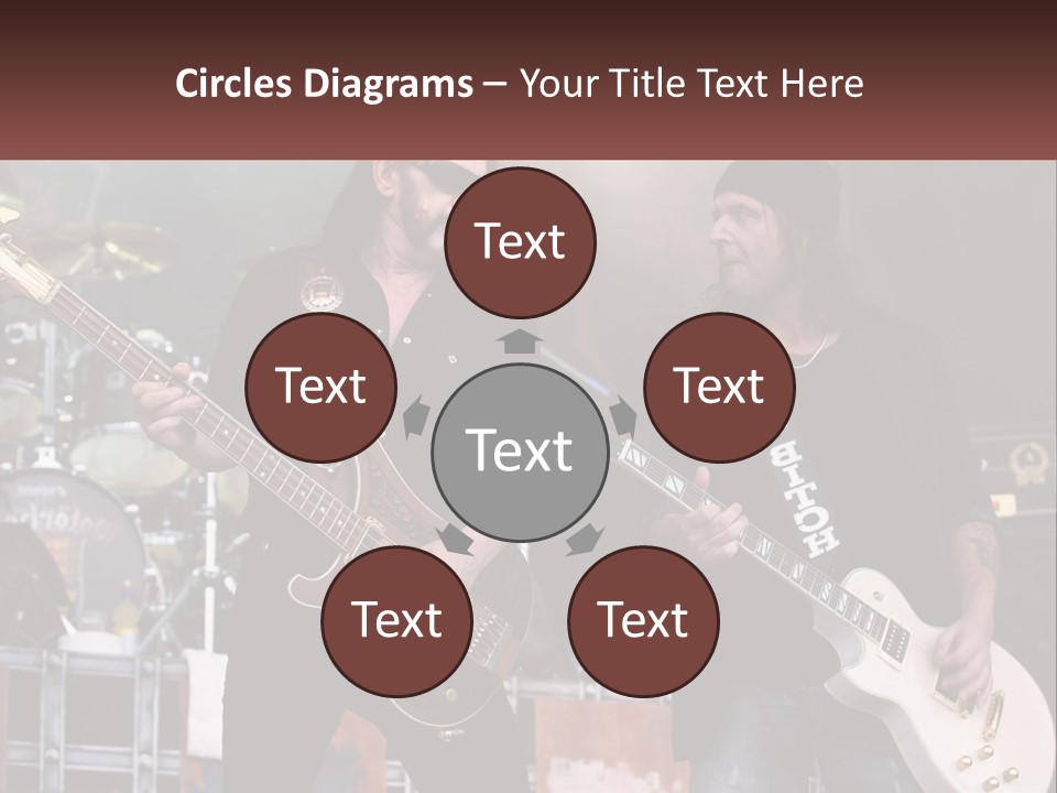 Two Men Are Playing Guitars On Stage PowerPoint Template