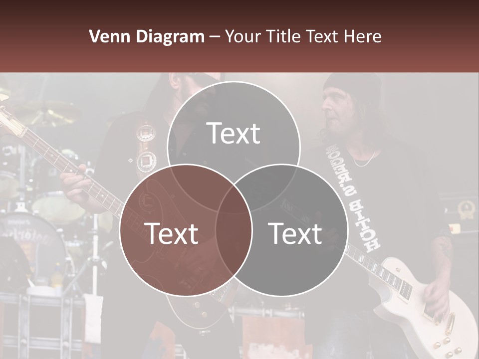 Two Men Are Playing Guitars On Stage PowerPoint Template