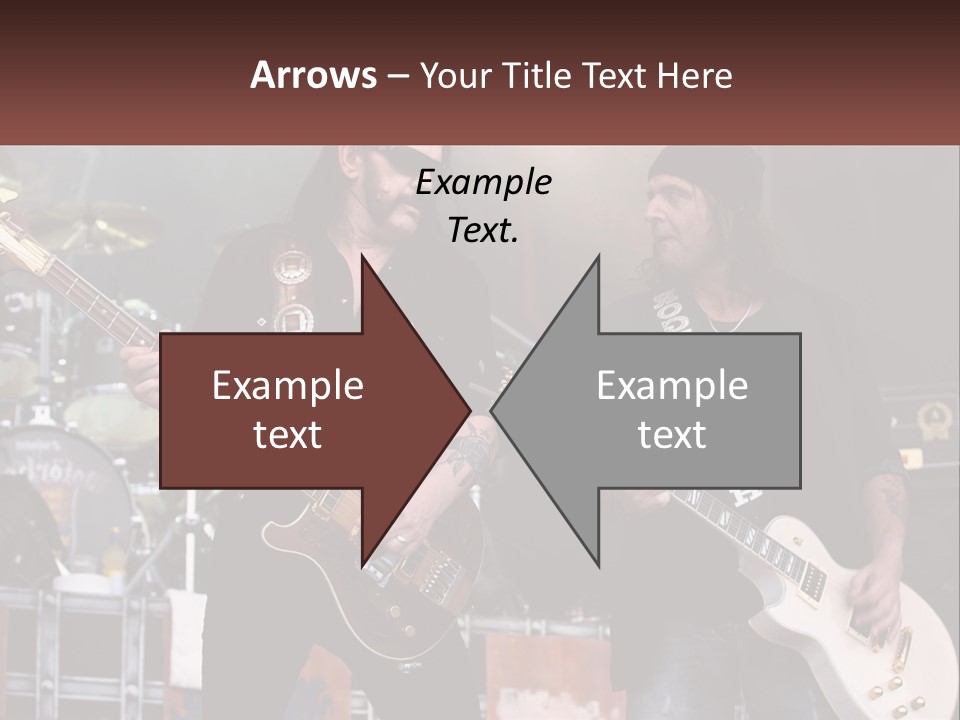 Two Men Are Playing Guitars On Stage PowerPoint Template