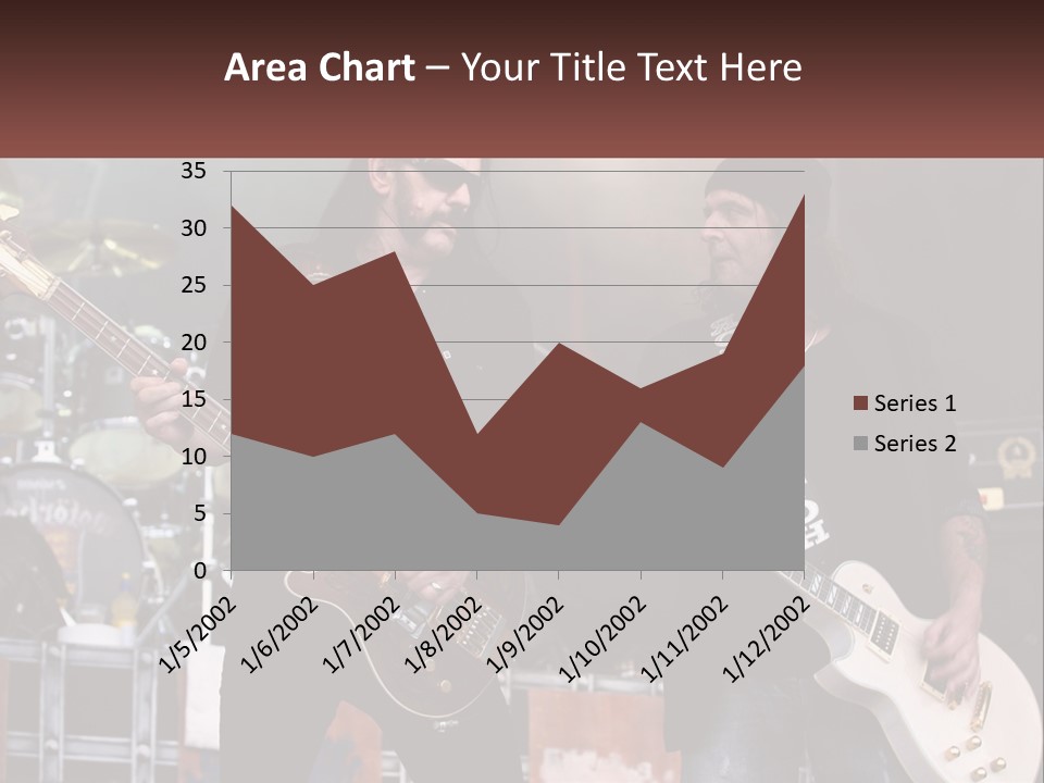 Two Men Are Playing Guitars On Stage PowerPoint Template
