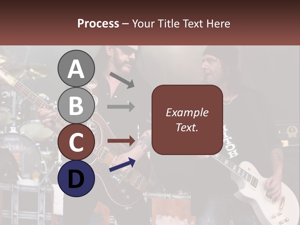 Two Men Are Playing Guitars On Stage PowerPoint Template