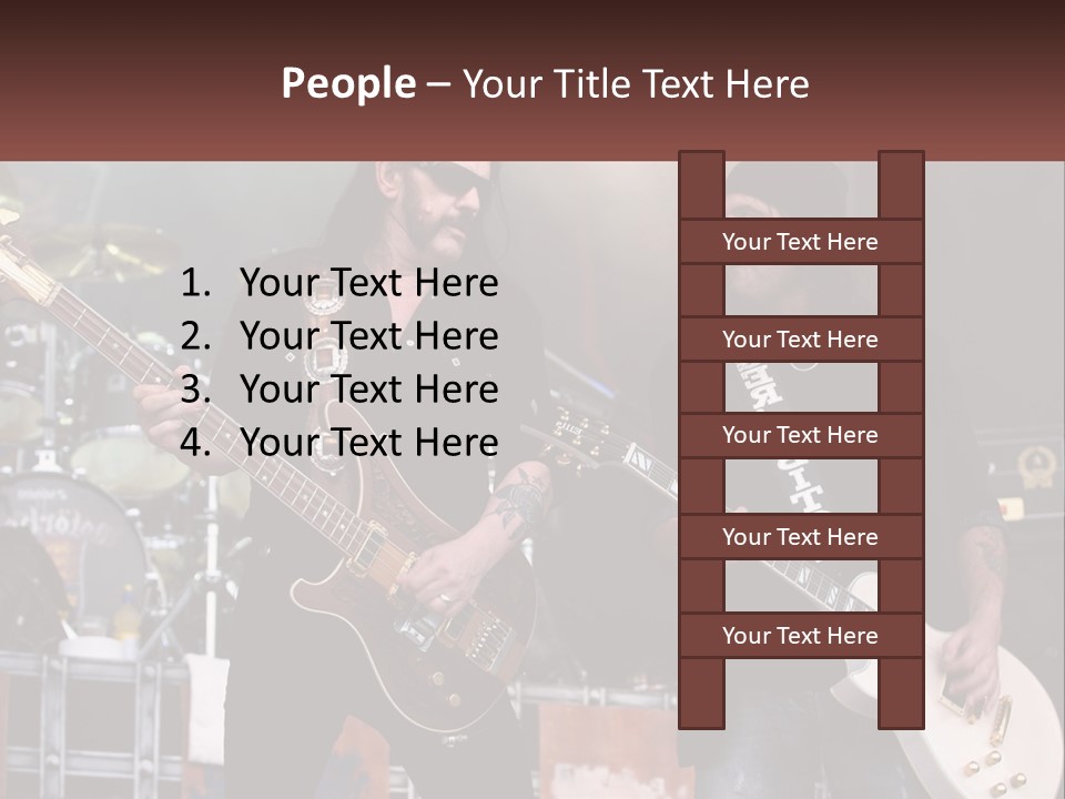 Two Men Are Playing Guitars On Stage PowerPoint Template