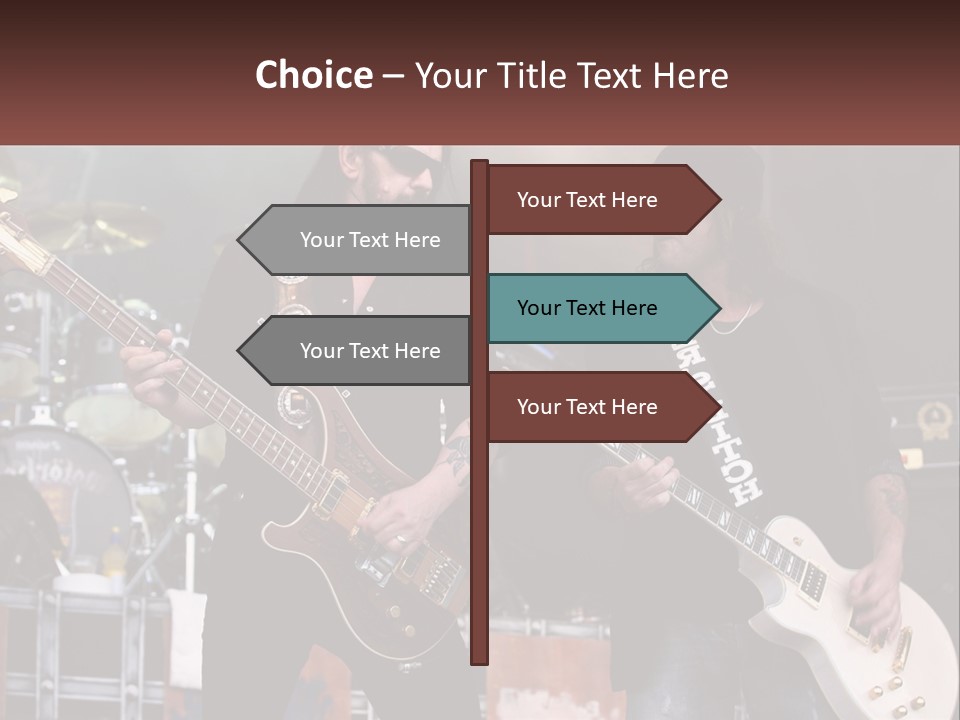 Two Men Are Playing Guitars On Stage PowerPoint Template