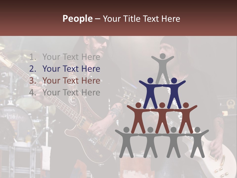 Two Men Are Playing Guitars On Stage PowerPoint Template