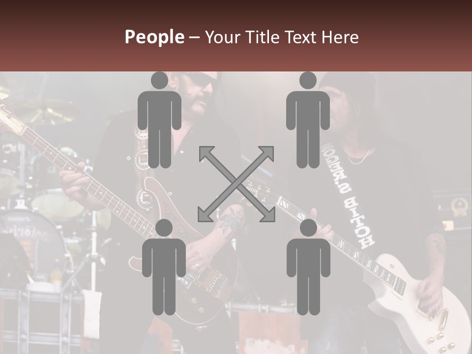 Two Men Are Playing Guitars On Stage PowerPoint Template
