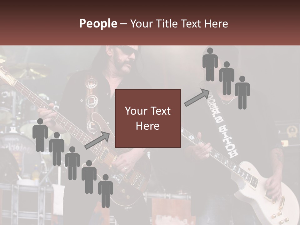 Two Men Are Playing Guitars On Stage PowerPoint Template