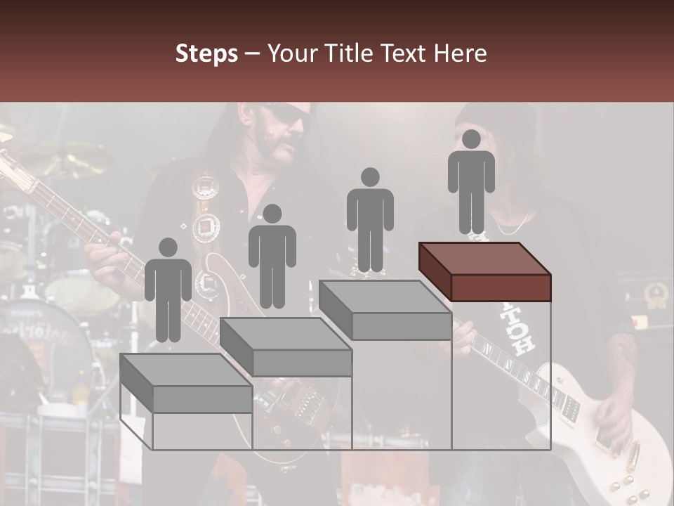 Two Men Are Playing Guitars On Stage PowerPoint Template