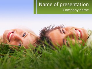 A Couple Of Women Laying On Top Of A Lush Green Field PowerPoint Template