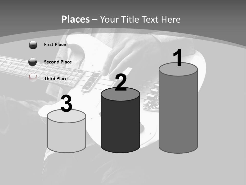 A Black And White Photo Of A Man Playing A Bass Guitar PowerPoint Template