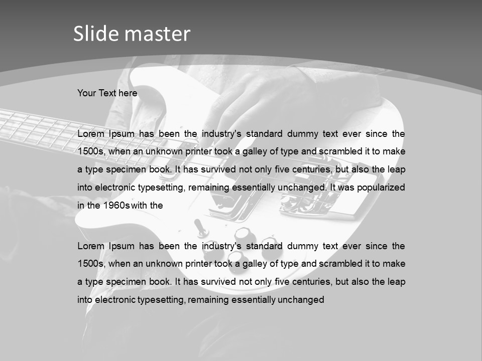 A Black And White Photo Of A Man Playing A Bass Guitar PowerPoint Template