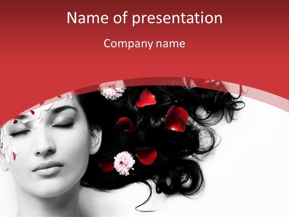 A Woman With Flowers In Her Hair And A Red Background PowerPoint Template