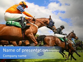 A Group Of People Riding On The Backs Of Brown Horses PowerPoint Template