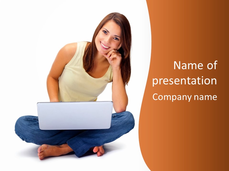 A Woman Sitting On The Floor With A Laptop PowerPoint Template