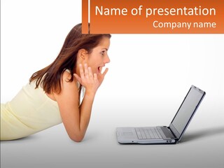 A Woman Laying On The Ground With A Laptop In Front Of Her PowerPoint Template