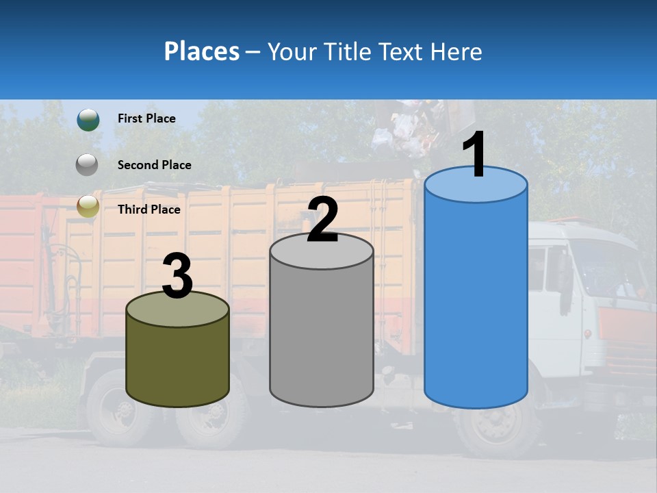 A Yellow And Orange Truck Parked On The Side Of A Road PowerPoint Template