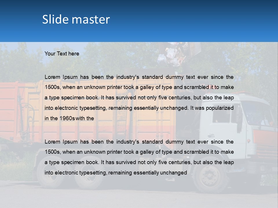 A Yellow And Orange Truck Parked On The Side Of A Road PowerPoint Template