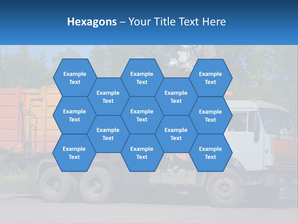 A Yellow And Orange Truck Parked On The Side Of A Road PowerPoint Template