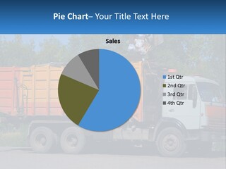A Yellow And Orange Truck Parked On The Side Of A Road PowerPoint Template