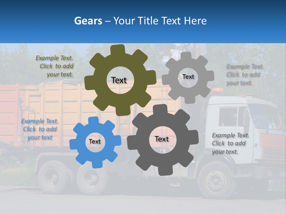 A Yellow And Orange Truck Parked On The Side Of A Road PowerPoint Template