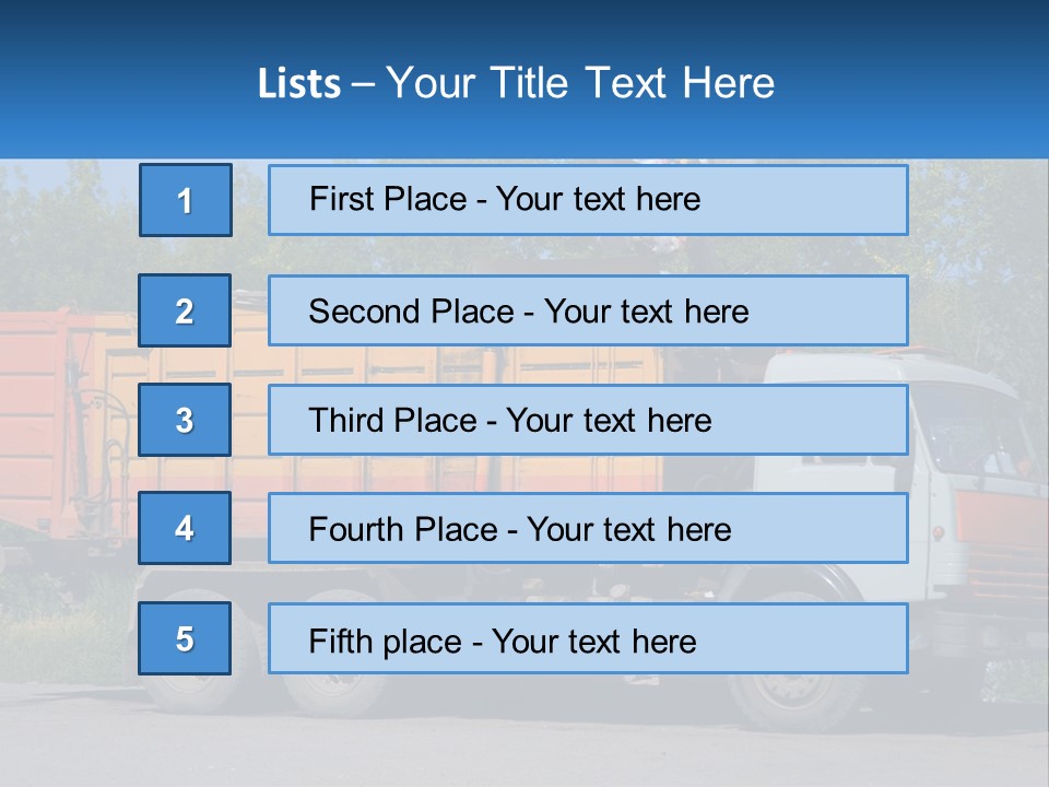 A Yellow And Orange Truck Parked On The Side Of A Road PowerPoint Template