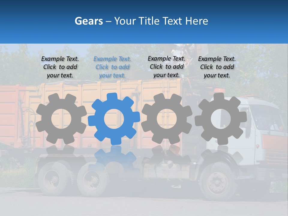 A Yellow And Orange Truck Parked On The Side Of A Road PowerPoint Template