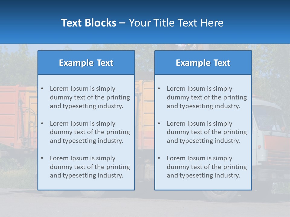 A Yellow And Orange Truck Parked On The Side Of A Road PowerPoint Template