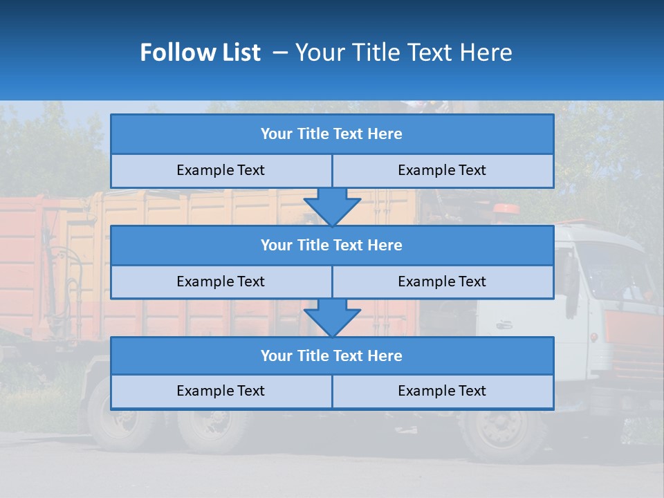 A Yellow And Orange Truck Parked On The Side Of A Road PowerPoint Template