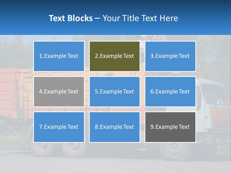 A Yellow And Orange Truck Parked On The Side Of A Road PowerPoint Template