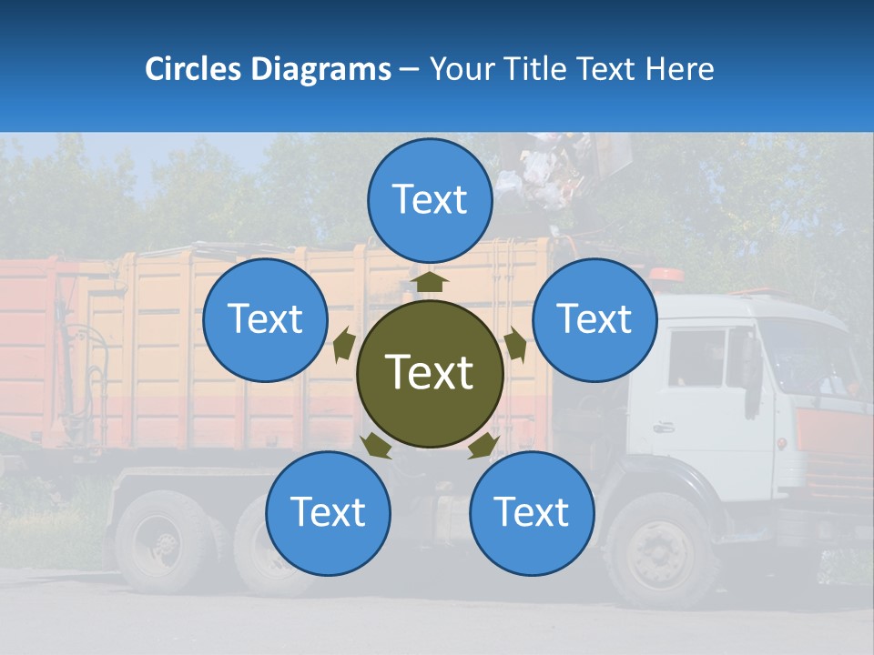 A Yellow And Orange Truck Parked On The Side Of A Road PowerPoint Template