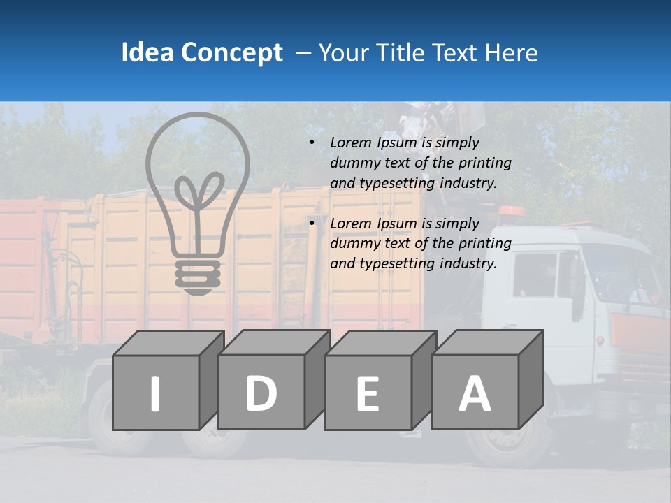 A Yellow And Orange Truck Parked On The Side Of A Road PowerPoint Template