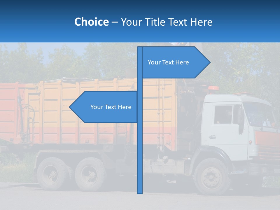A Yellow And Orange Truck Parked On The Side Of A Road PowerPoint Template