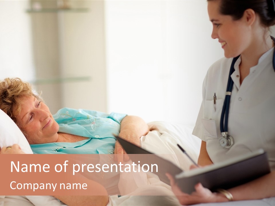 A Woman Laying In A Hospital Bed With A Nurse Next To Her PowerPoint Template