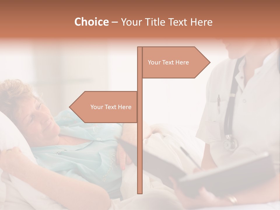 A Woman Laying In A Hospital Bed With A Nurse Next To Her PowerPoint Template