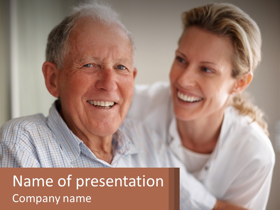 An Elderly Man And Woman Smiling For The Camera PowerPoint Template