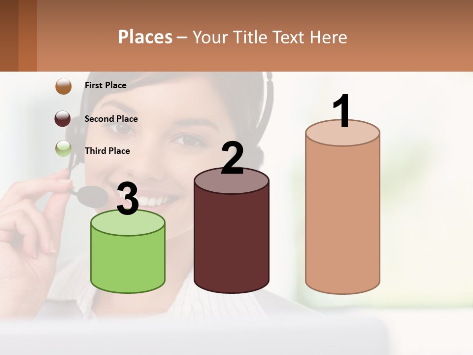 A Woman Wearing A Headset With A Business Card In Front Of Her PowerPoint Template