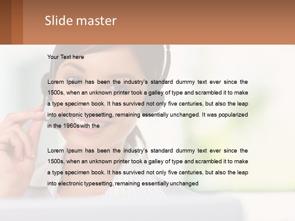 A Woman Wearing A Headset With A Business Card In Front Of Her PowerPoint Template