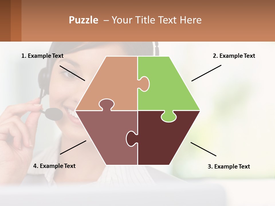 A Woman Wearing A Headset With A Business Card In Front Of Her PowerPoint Template