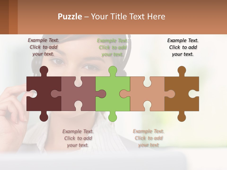 A Woman Wearing A Headset With A Business Card In Front Of Her PowerPoint Template