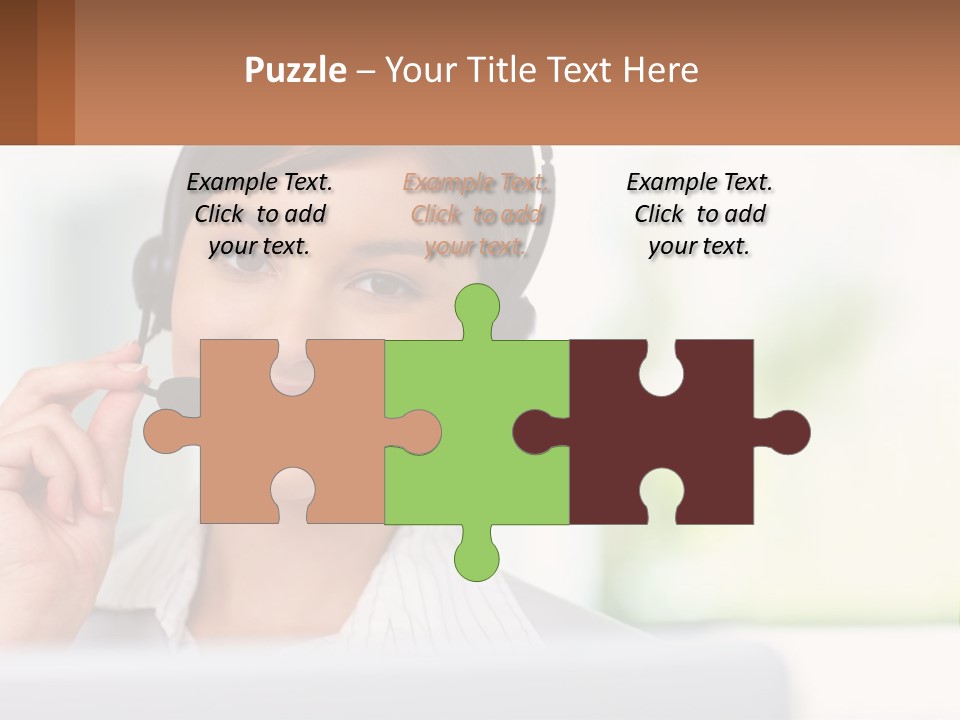 A Woman Wearing A Headset With A Business Card In Front Of Her PowerPoint Template