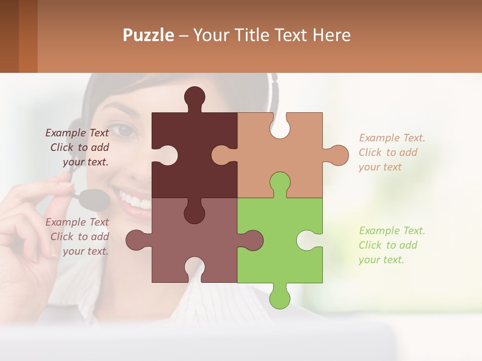 A Woman Wearing A Headset With A Business Card In Front Of Her PowerPoint Template