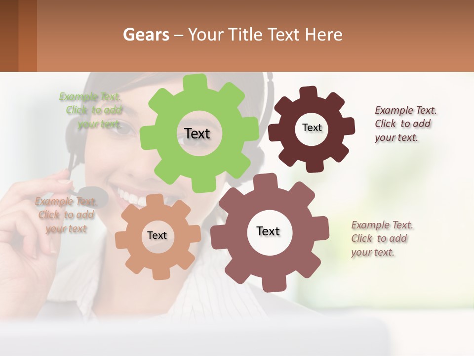 A Woman Wearing A Headset With A Business Card In Front Of Her PowerPoint Template