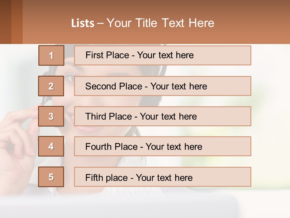 A Woman Wearing A Headset With A Business Card In Front Of Her PowerPoint Template