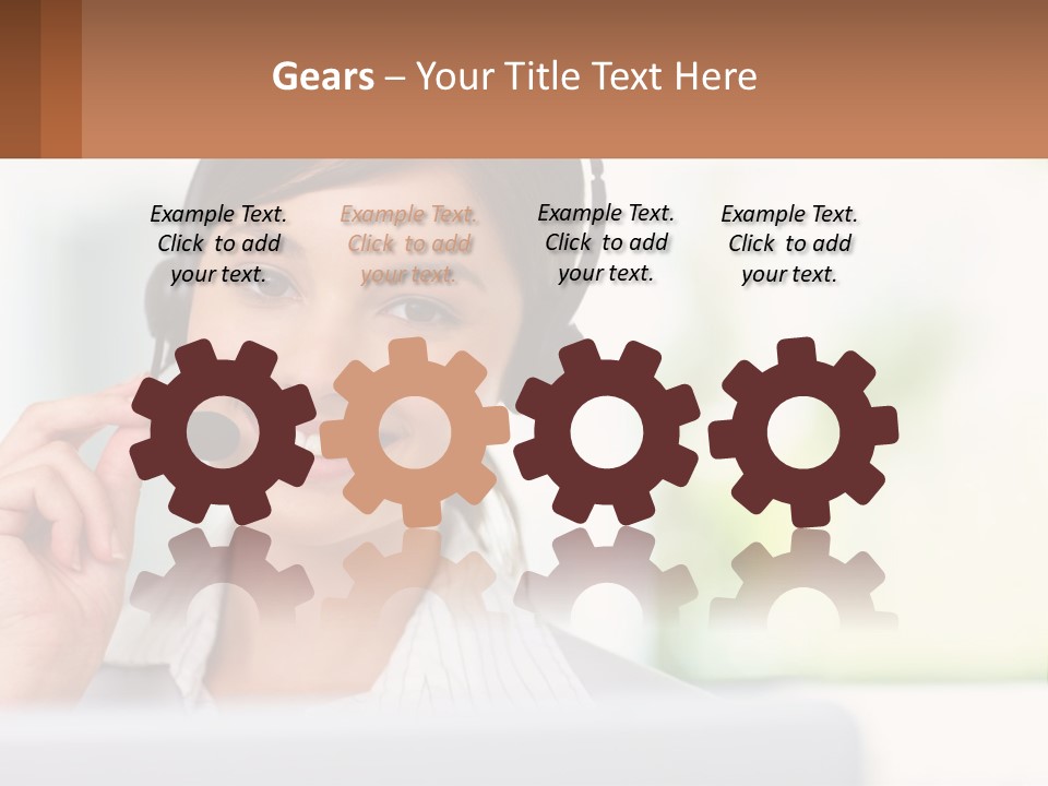 A Woman Wearing A Headset With A Business Card In Front Of Her PowerPoint Template