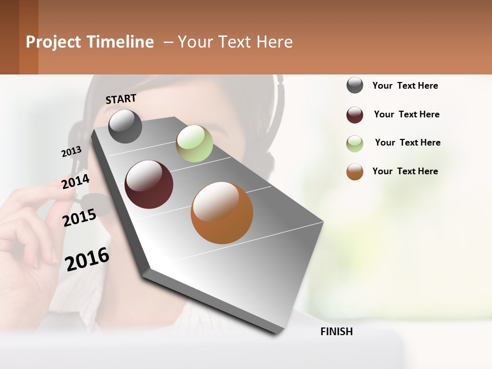 A Woman Wearing A Headset With A Business Card In Front Of Her PowerPoint Template