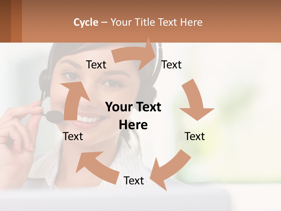 A Woman Wearing A Headset With A Business Card In Front Of Her PowerPoint Template