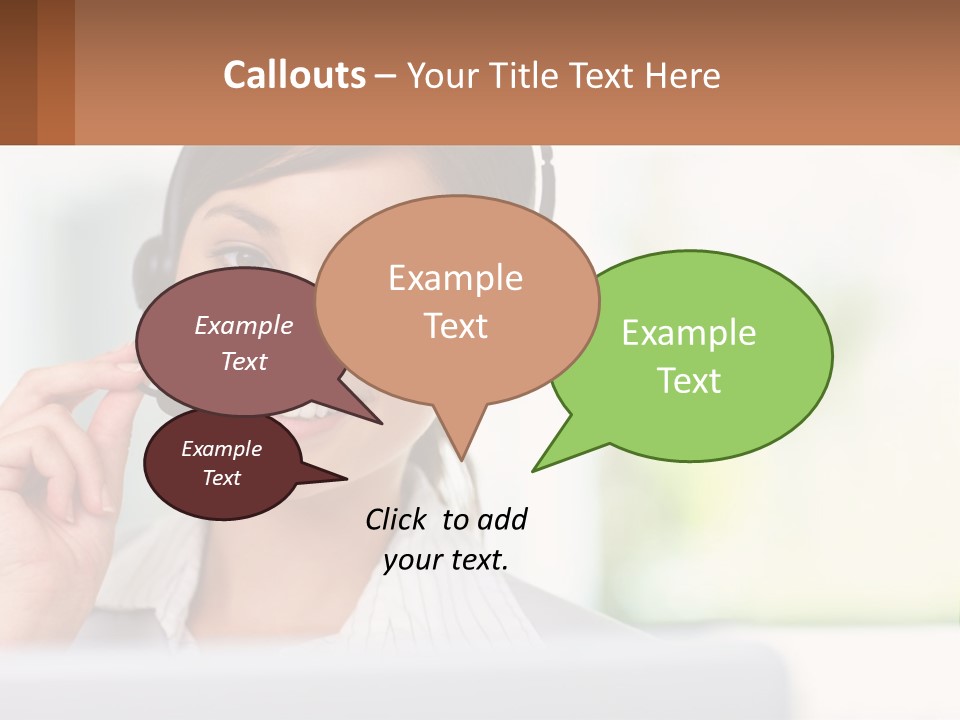 A Woman Wearing A Headset With A Business Card In Front Of Her PowerPoint Template