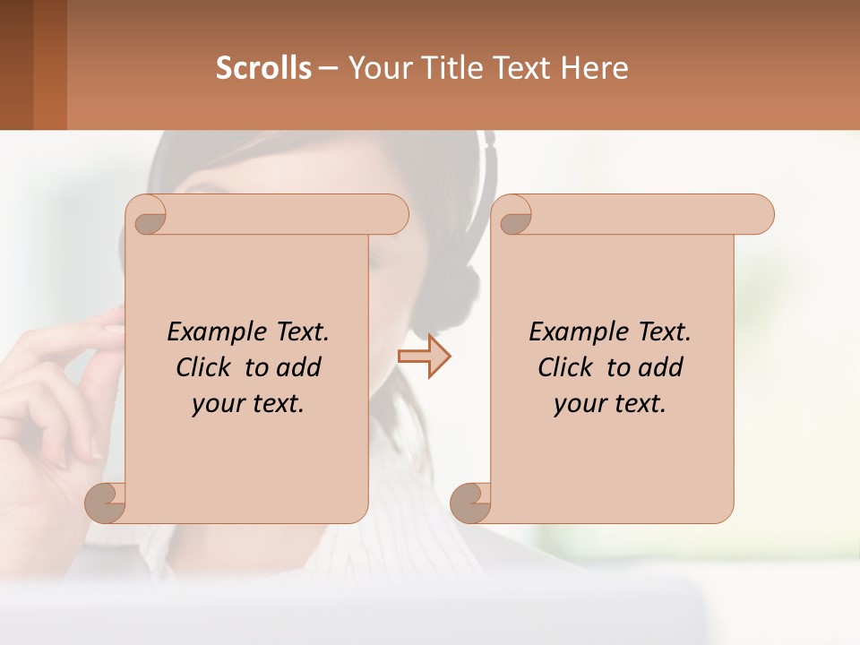 A Woman Wearing A Headset With A Business Card In Front Of Her PowerPoint Template