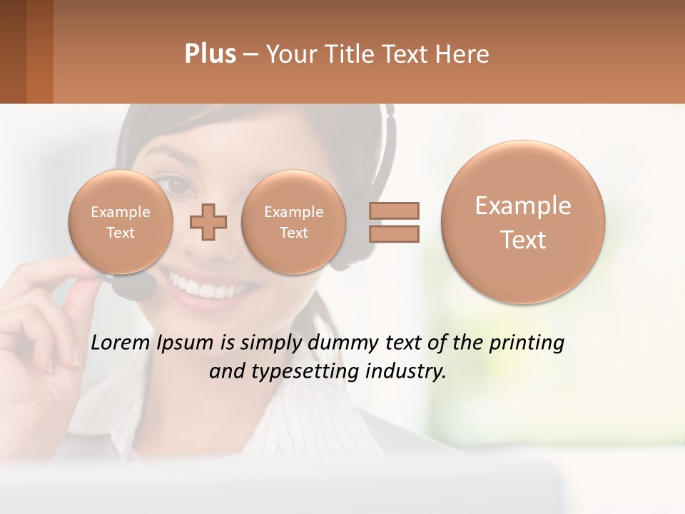 A Woman Wearing A Headset With A Business Card In Front Of Her PowerPoint Template