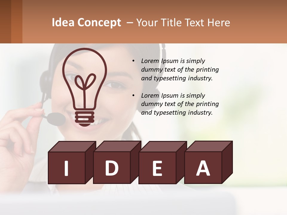 A Woman Wearing A Headset With A Business Card In Front Of Her PowerPoint Template