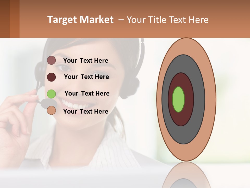 A Woman Wearing A Headset With A Business Card In Front Of Her PowerPoint Template